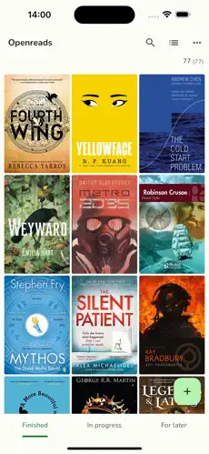 OpenReads app screenshot showing book library interface